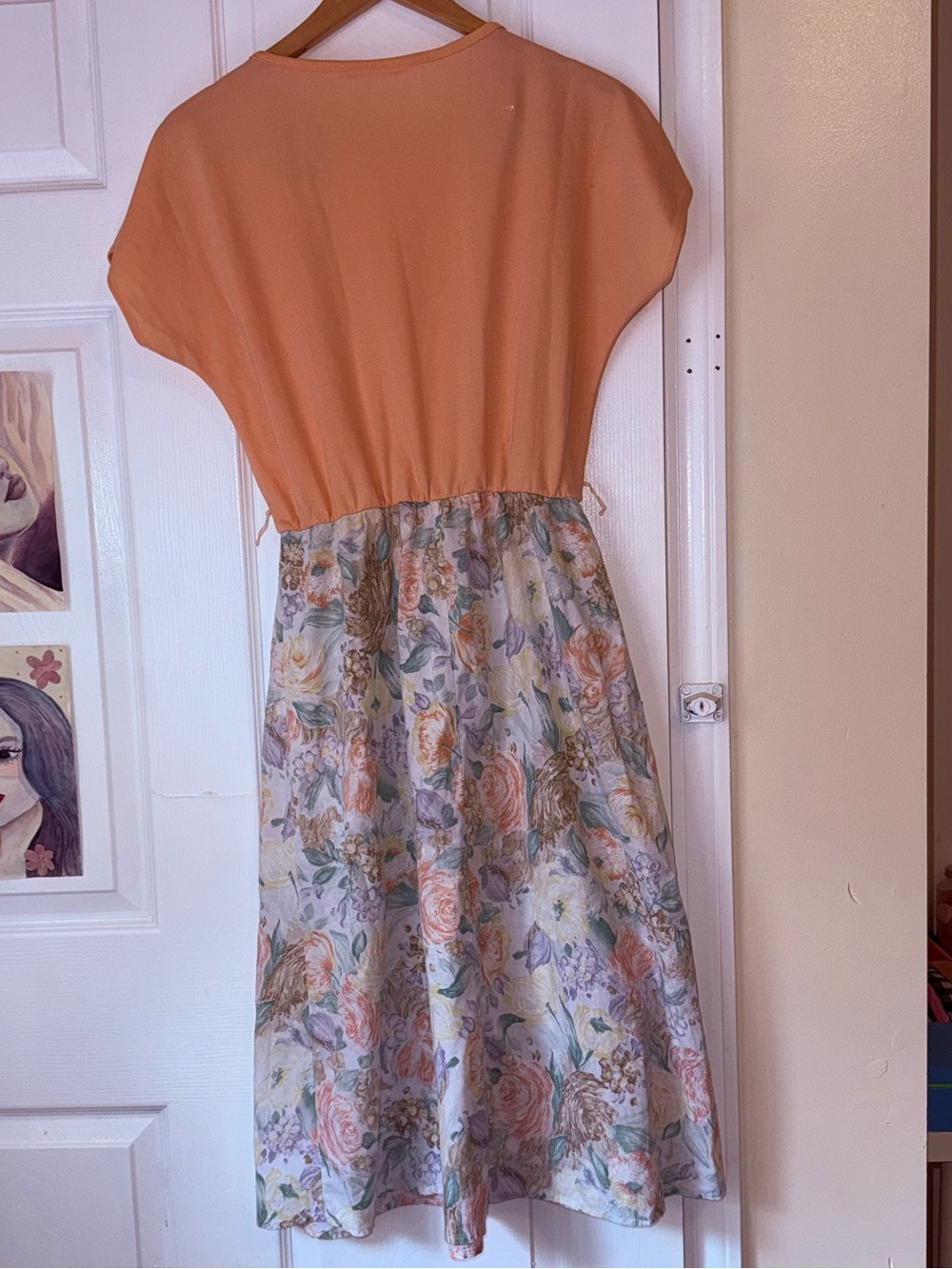 Peach Top Floral Midi Dress with Elastic Waist